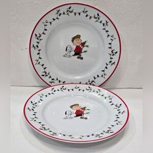 NEW Peanuts A Charlie Brown Christmas Snoopy 8” Salad Dessert Plate - Set of 2